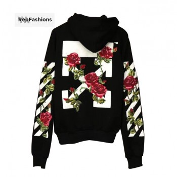OFF WHITE Embroidered Rose Zip Up Hoodie
